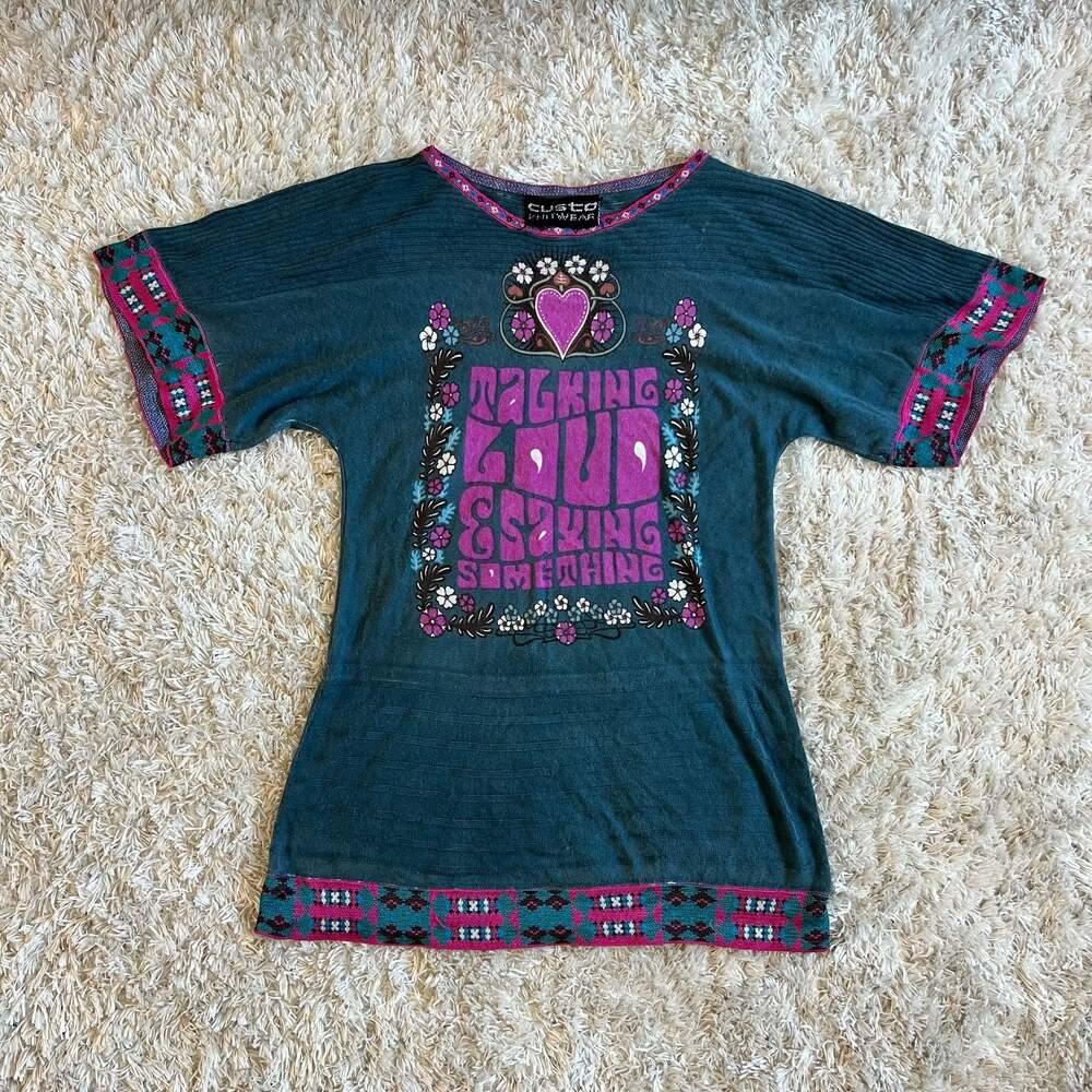 Y2k Custo Barcelona Knitwear Graphic Tunic Top Talking Loud & Saying Something